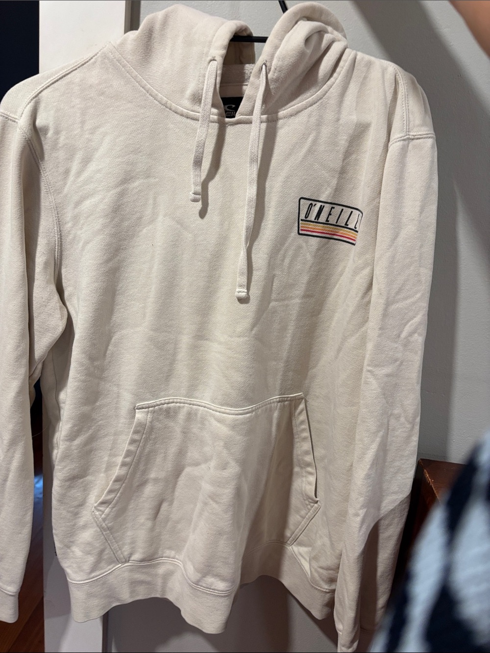 O'Neill Men's Off-White Hooded Pullover with Striped Chest Logo